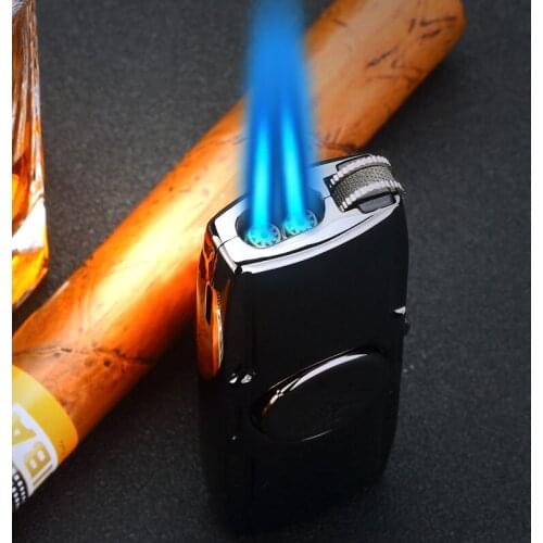 Double Straight Fingertip Gyro Lighter Fashion Blue Flame Windproof Rotating Gyro Inflatable Lighter Smoking Accessories Briquet