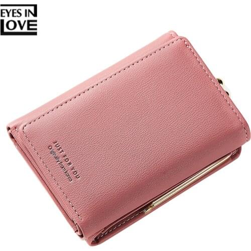 EYES IN LOVE Trifold Women Wallets Clamp Coin Bag Artificial Leather Ladies Small Purse Card Holder Female Wallet Carteira