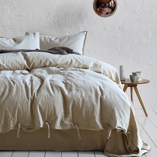 Luxury Linen Bedding Set Queen King Size Bedding Sets Solid Bed Cover Set Gray Khaki Orange Bed Set 4PCS Duvet Cover Bed Sheet