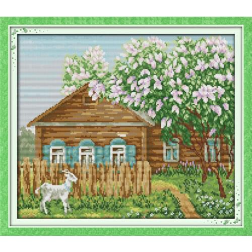 Beautiful home (9) cross stitch kit lanscape garden 14ct 11ct count printed canvas stitching embroidery DIY handmade needlework