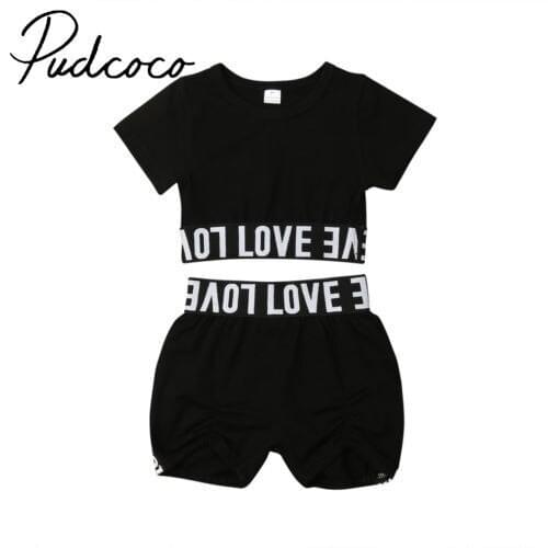 Summer Baby Girl Kid Child Black Crop Tops T-shirt Short Pants Clothes Sunsuit Outfit Tracksuit 1-6y