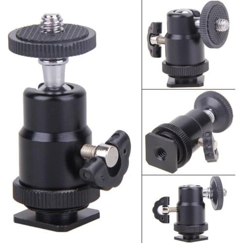 Mini Ball Head Flash Bracket Holder Mount 1/4 Dual Nuts Adapter Ball Head with Lock Tripod Mount Cameras LED Light Flash Bracket