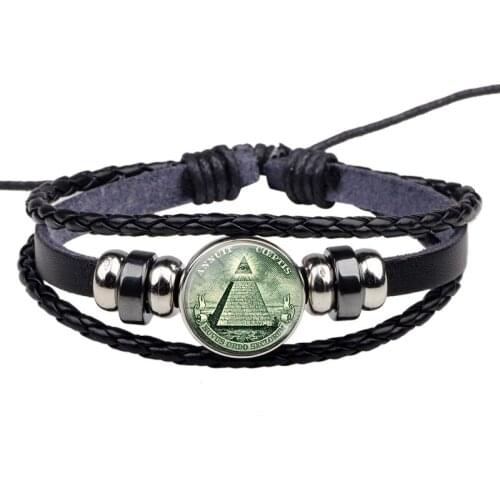 Fashion Vintage Charm Pyramid All Seeing Eye Black Woven Jewelry Leather Bracelet Eye of Providence Bangle Egyptian Men Women
