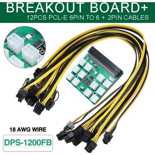 Newest GPU Miner Power Supply DPS-1200FB Power Supply Breakout Adapter Board+10 8P Cables for Ethereum Mining GPU Breakout Board