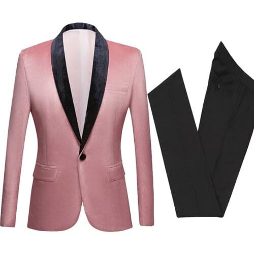 Latest Coat Pant Designs Light Pink Mans Suits For Wedding Blazers black Shawl Lapel with Soft Nap Groom Tuxedos(Jacket+Pants)