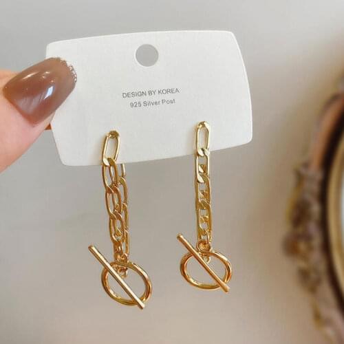 New Vintage Gold Matte Metal Chain Tassel Dangle Drop Earrings For Women Heart Geometric OT Buckle Punk Girl Party Jewely Gifts