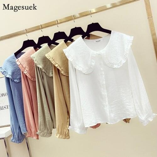 Fashion New Loose Cotton Linen Harajuku Shirts Women Long Sleeve White Blouse Femme 2021 Korean Ruffles Women Tops Mujer 11965