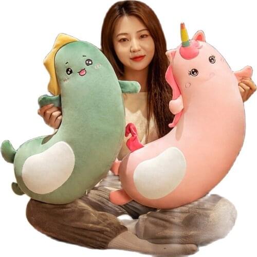 Cartoon animal unicorn dinosaur hippo plush sleeping long pillow removable washable fabric comfortable soft room decoration gift