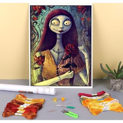 Tim Burton Printed Fabric 11CT Cross Stitch Embroidery Full Kit DMC Threads Handmade Sewing Handicraft Craft Sales Decor