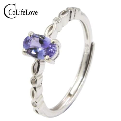 Simple silver tanzanite engagement ring for woman 0.5 ct real natural tanzanite silver ring solid 925 silver tanzanite jewelry