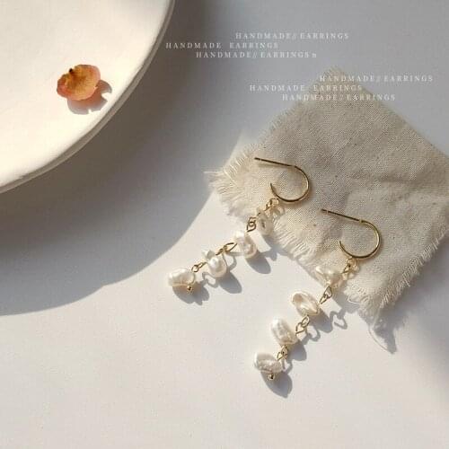 Simple Fashion Gold Plated Irregualr Natural Baroque Pearls Dangle Earrings Women Elegant French Style Earring Handmade Jewelry