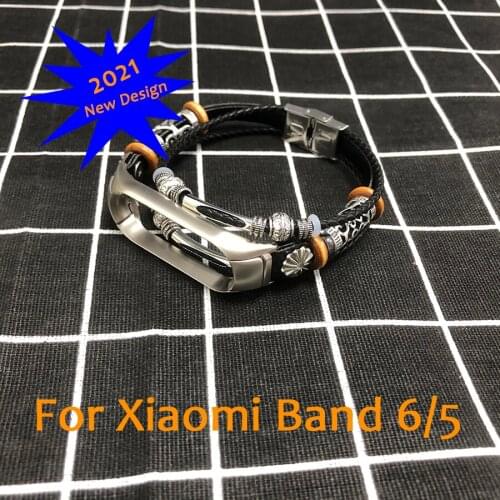 2021 NEW Design PU Leather Bracelet For Xiaomi Mi Band 6 5 Strap Retro Wristband For Mi Band 5 6 Nfc Band