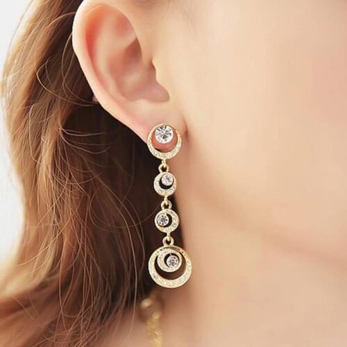New Bridal Hollow Circle Dazzling Rhinestone Ear Studs Chic Jewelry Long Wedding Drop Dangle Stud Earrings Bridal Jewelry 2021