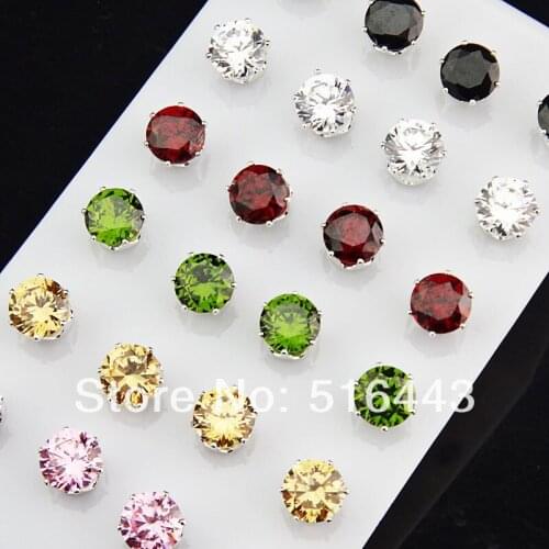 Fashion 24pcs 8mm Mix Color AAA+ Cubic Zirconia Stainless Steel Stud Earrings for Womens Mens Wholesale Jewelry Lots A667