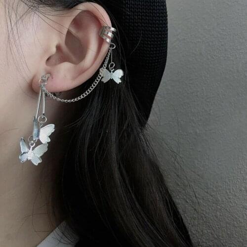 Punk Three Butterfly Pendent Earings Cool Girl Long Chain Tassel Drop Dangle Earring Fashion Silver Color Women Jewelry
