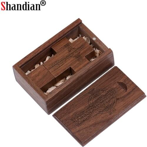 SHANDIAN free Custome LOGO wooden Cross USB + box USB Flash Drive USB memory stick pendrive 4GB 64GB Crosses Flash drive gifts