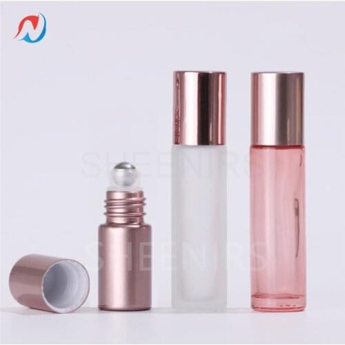 Sheenirs 3/5pcs 5ML 10ML rose gold glass roll on bottle with steel/glass roller Essential Oil Glass roller Bottles Vials Travel