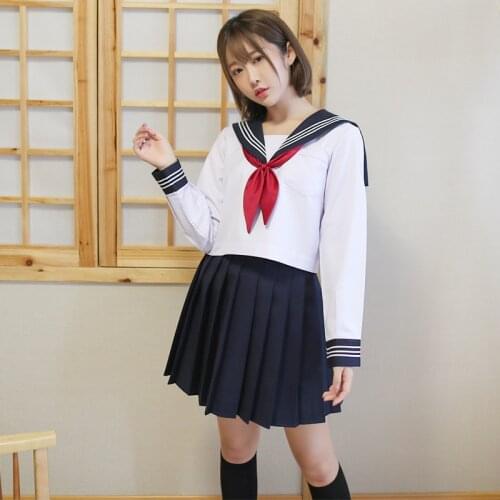 Japanese School Uniform College High Schoo Student Uniforms Kawaii Girl White Tops Pleated Skirt Cosplay Sailor Suit C50153AD