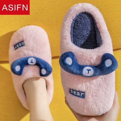 ASIFN Cute Cotton Slippers Winter Home Women Men Indoor Warmth Soft Thick-sole Non-slip Japanese Cartoon Style Plush Shoes Women