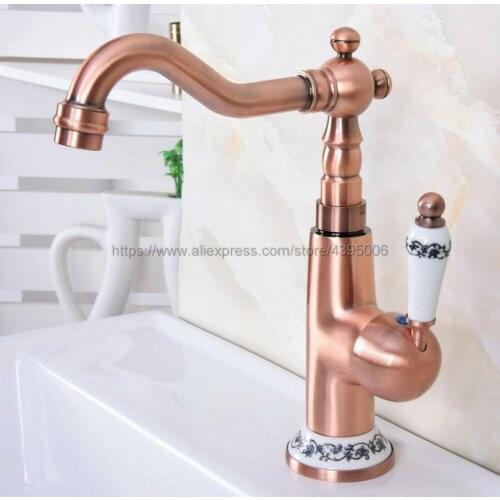 Basin Faucets Antique Red Copper Bathroom Sink Faucet Single Handle Vanity Sink Mixer Tap Deck Mounted Bnf623
