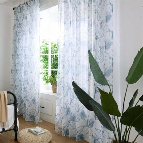 Blackout Curtain For Living Room Leaves Printed Drapes Bedroom Kitchen Balcony Pastoral Fresh Sheer for Window Decoration