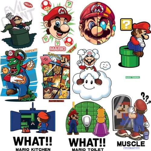 Super Mary Mario Iron On Heat Transfers Vinyl Thermal Heat Transfer Cartoon Patches For Clothing DIY Stickers On Baby Clothes