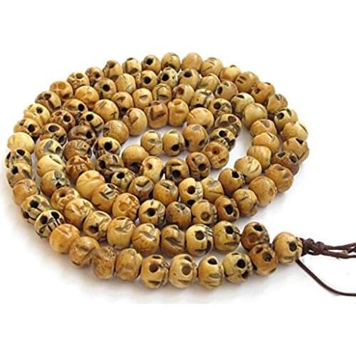 EASTCODE Tibetan Buddhist 10mm Ox Bone Skull 108 Beads Rosary Japa Mala Meditation Necklace