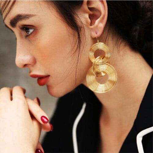 Metal Wire Three Round Drop Dangle Earrings for Women Girl Geometric Long Statement Earrings Party Wedding Punk Fashon Jewelry