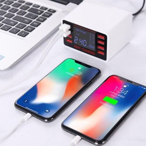 Go2linK Mobile Phone Charger 5V 8A With 8 USB Ports Overcharge Travel Adapter Protection LCD Screen Real-Time Display