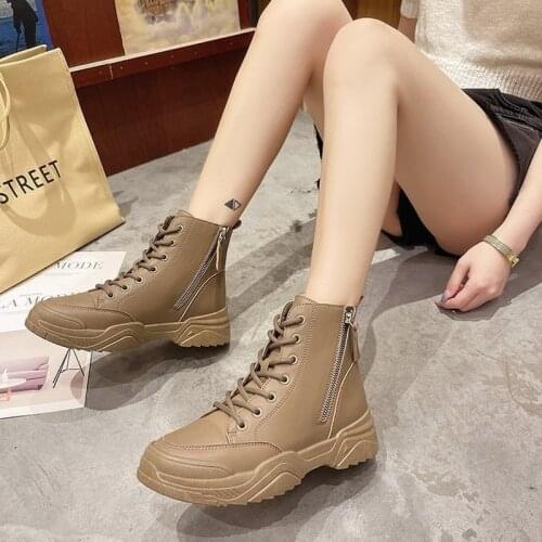 Ankle Boots Women 2020 Winter High Platform Thick Heels Chunky for Platform Boots Flat Shoes Autumn Punk Leather Motorcycle Boat