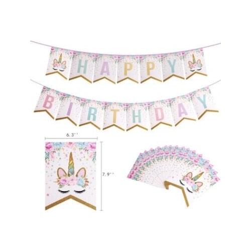 1set Pink Gillter Unicorn Banner Birthday Party Decoration Supplies