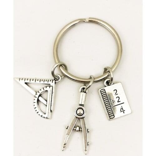 1pcs Do What You Love Jewelry Teacher Key Chains Studant Keyring Ruler Pencil Compass Charms For Gift