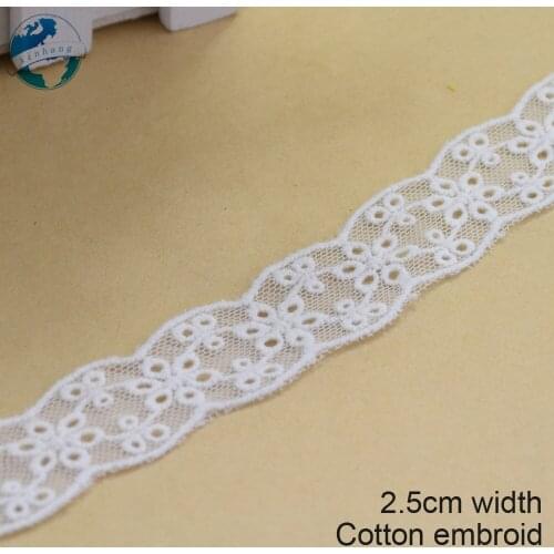 10yards 2.5cm white lace cotton embroidery lace french lace ribbon fabric guipure diy trims warp knitting sewing Accessories3691