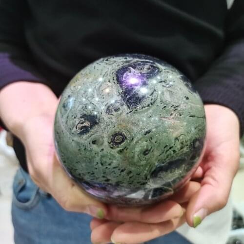 12cm Gemstone crystal sphere ball Madagascar Peacock Eye Green Kambaba Jasper Fossil Crystal Ball natural stones and minerals