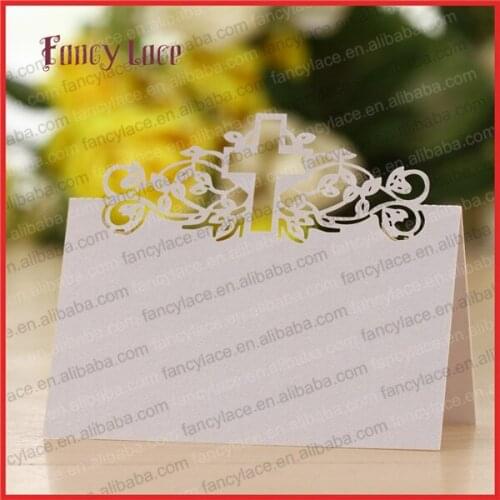 50PSC Hot Sale Laser Cut Cross Shape Christian Wedding Invitation Decoration Place Name Card, Luxury Vine Table Card Party Decor