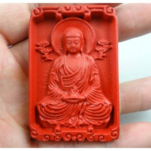 58*39MM Free shipping Chinese Red Organic Cinnabar pendant necklace Buddha hand-carve