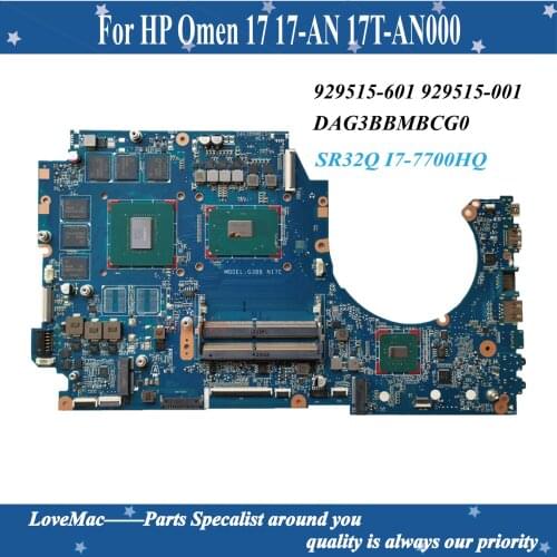929515-601 929515-001 FOR HP Omen 17 17-AN 17T-AN000 Laptop Motherboard GTX1070 8GB SR32Q I7-7700HQ DAG3BBMBCG0 100% tested