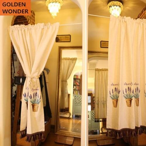 American Cotton and Lien Lavender Bird Door Curtain Cabinet Short Curtains For Kitchen Chinese Curtain White Color Fabric