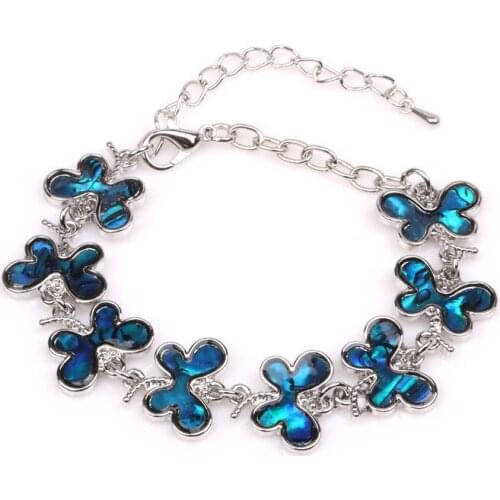 Attractive Design Dragonfly Shape Silver Plated Link Chain Stackable Abalone Shell Bracelet Insect Jewelry