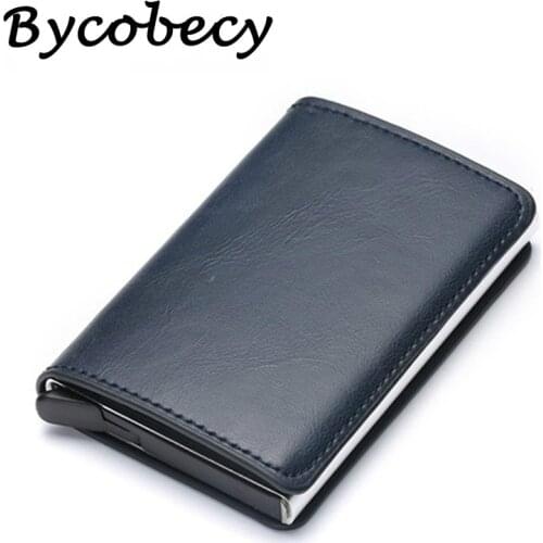Bycobecy 2019 RFID Credit Card Holder Men And Women Metal Vintage Aluminium Box Crazy Horse PU Leather Card Wallet Drop-shipping