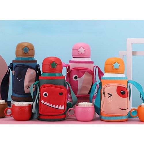 Childrens Thermos Mug Cartoon Cute and Cute 304 Stainless Steel Straw Cup Portable Baby Water Bottle Wearing Insulation Cover