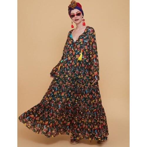 Long Boho Dress With Tassels Cotton Fabric Paisley Pattern 2021 New Fashion Bohemian Style Authentic Womens Clothing Xs To Xxl