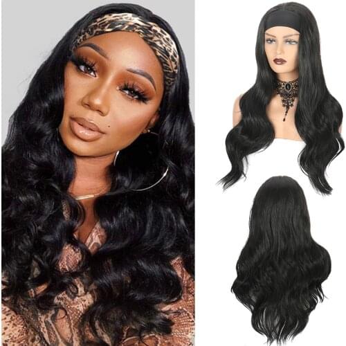 Long Wavy Womens Headband Wig Synthetic Curly Body Wave Black Headband Wigs for Women Heat Resistant Smooth Wig Natural Hair