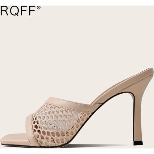 Elegant Sexy Thin High Heel Slippers for Woman Summer New Fashion Handmade Peep Toe Slides Wire Side Hollowed Out Shoes Outside