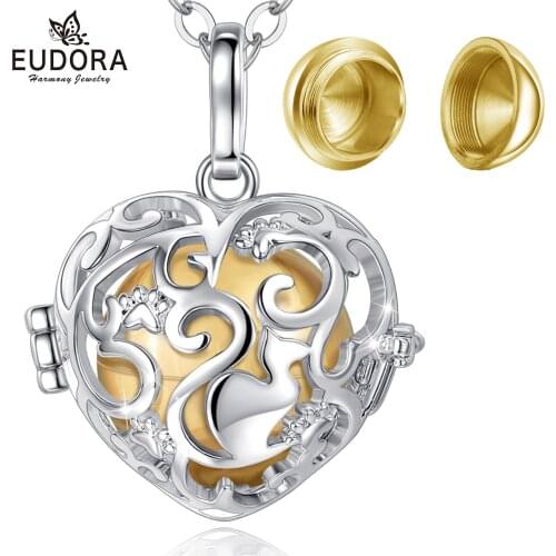 EUDORA Heart Urn Cremation PendantCat Dog Footprint Cage Locket Ash Holder Keepsake Capsule Necklace Hollow Ball DIY Jewelry k41