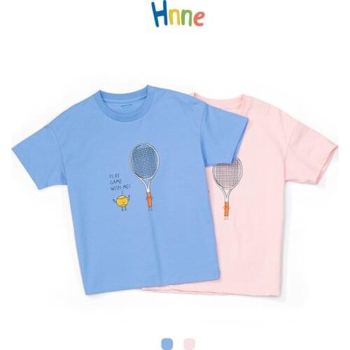 Hnne 2021 Summer New Cartoon Tennis Print T-shirts Kids Unisex Boys Girls Antibacterial Fabric Tops Soft Childrens Tees HK21044