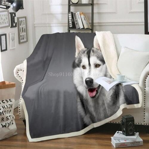 3D Pet Dog Collection Sherpa Blanket 3d Animal Pug Plush Throw Blanket Bulldog Husky Doberman Rottweiler Thin Quilt Decor