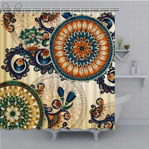Ethnic Decor Bathroom Curtain By Boho Pattern With Floral And Peacock Feather Waterproof Shower Curtain Polyester fabric Sets