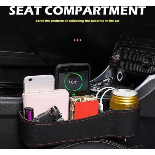 Car Seat Gap Organizer Leather Storage Left/Right Box with Dual USB Charging Port Cup Holder Box for Car
