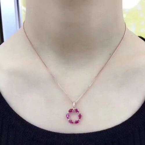 925 sterling silver inlaid with natural Ruby necklace pendant 3 * 5 mm flameless Ruby fashion fashion style exquisite jewelry ba